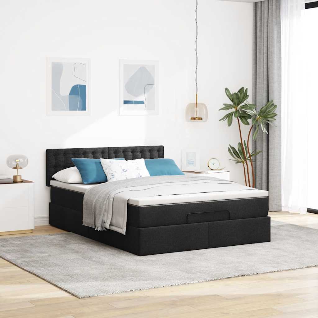 Ottoman Bed with Mattress Black Double Fabric