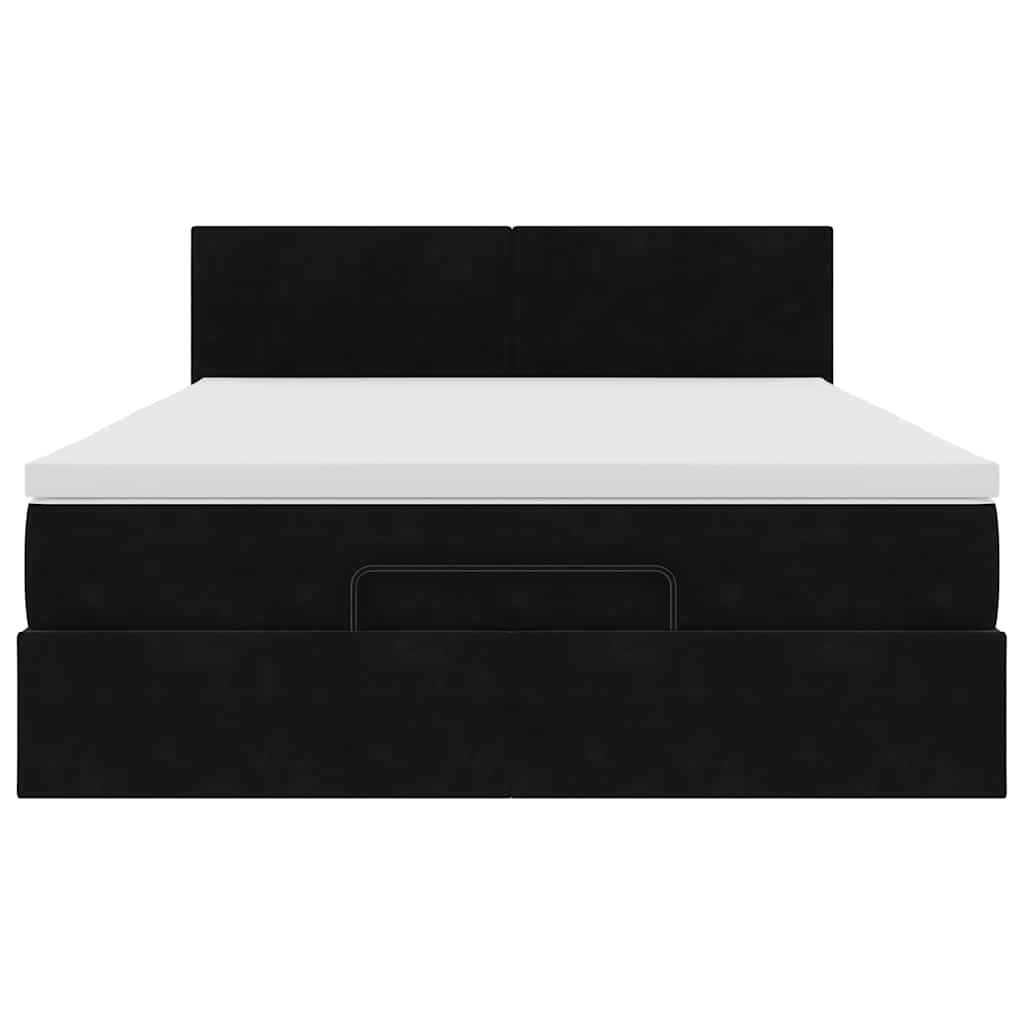 Ottoman Bed with Mattress Black Double Velvet