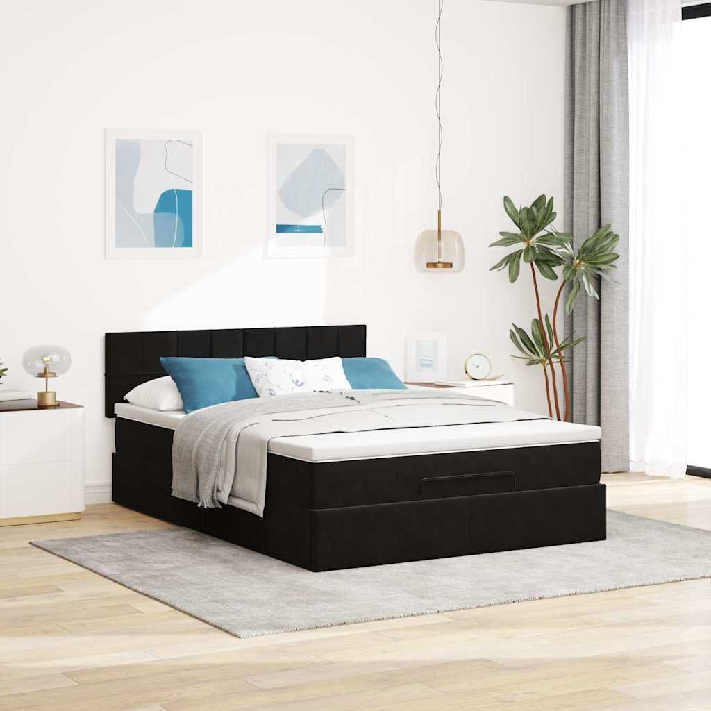 Ottoman Bed with Mattress Black Double Velvet