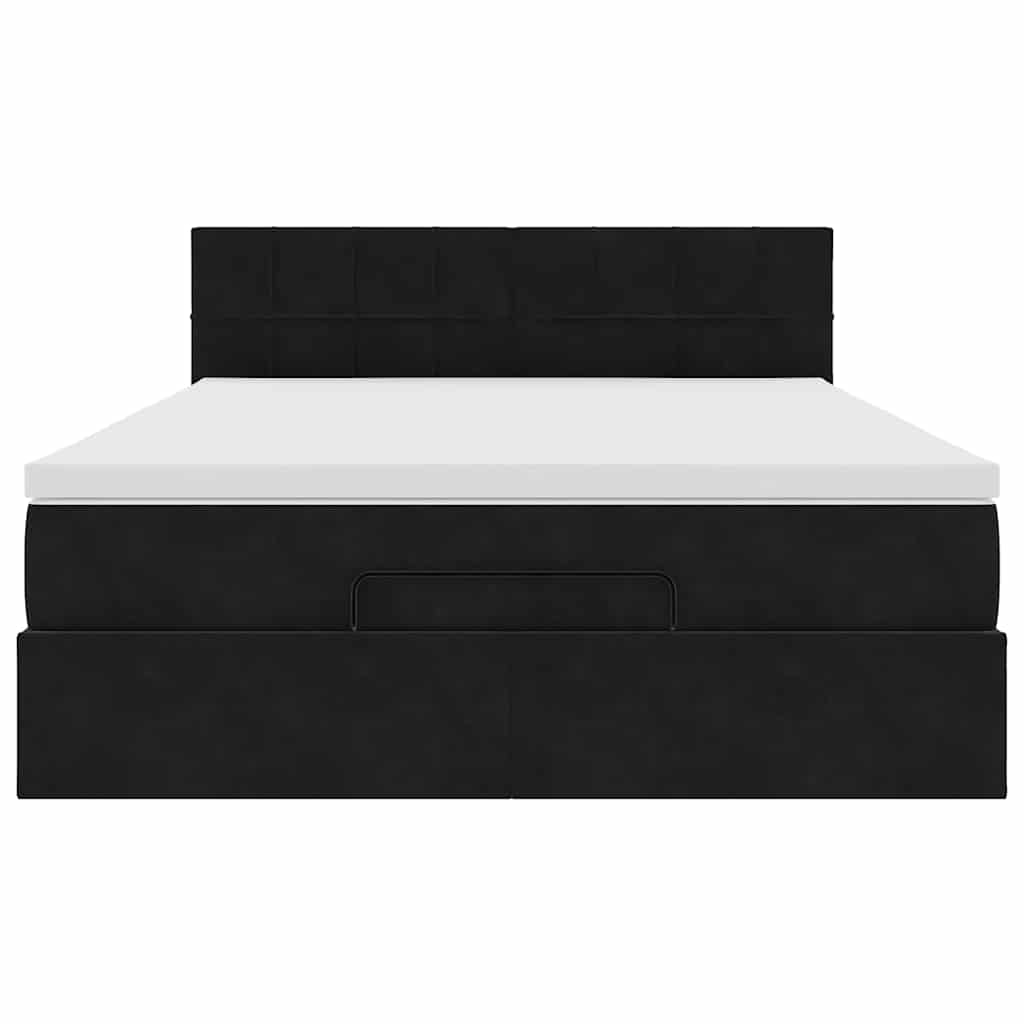 Ottoman Bed with Mattress Black Double Velvet