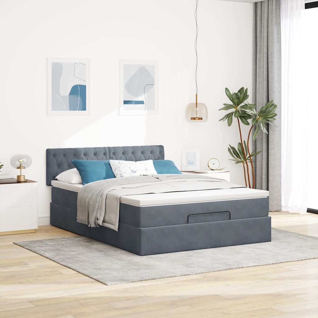 Ottoman Bed with Mattress Dark Grey Double Velvet