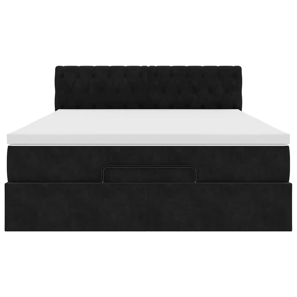 Ottoman Bed with Mattress Black Double Velvet