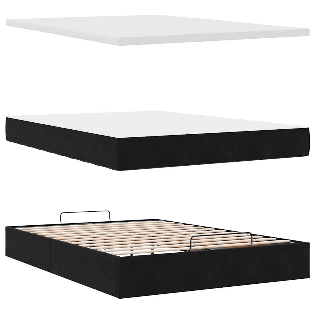 Ottoman Bed with Mattress Black Double Velvet