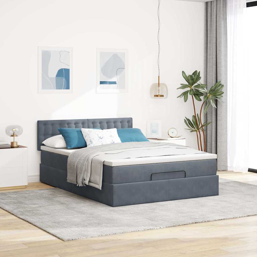 Ottoman Bed with Mattress Dark Grey Double Velvet