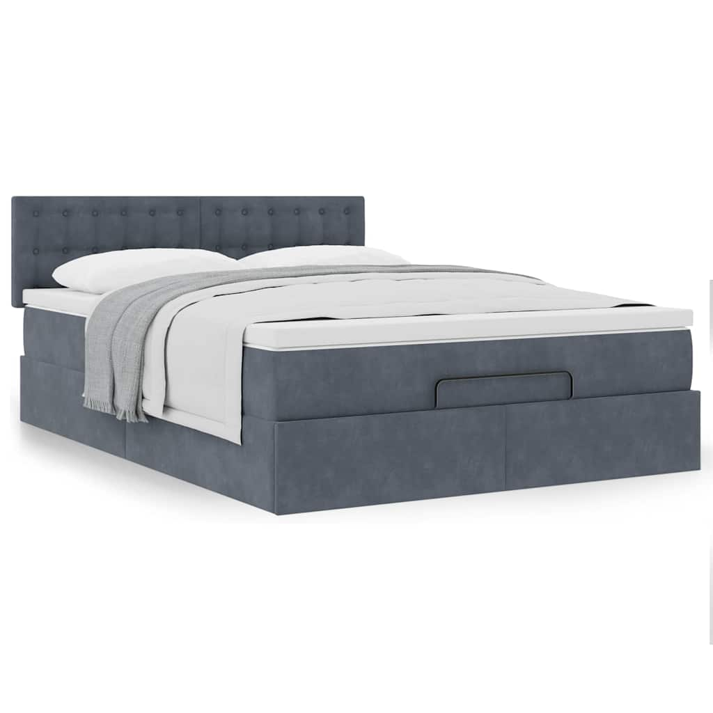 Ottoman Bed with Mattress Dark Grey Double Velvet