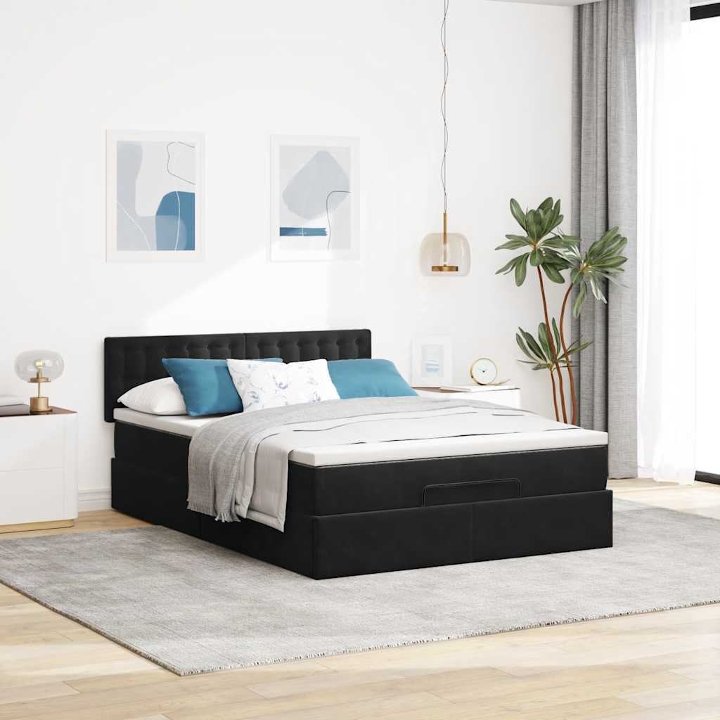 Ottoman Bed with Mattress Black Double Velvet