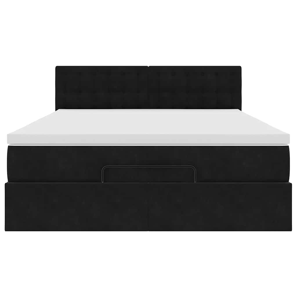 Ottoman Bed with Mattress Black Double Velvet