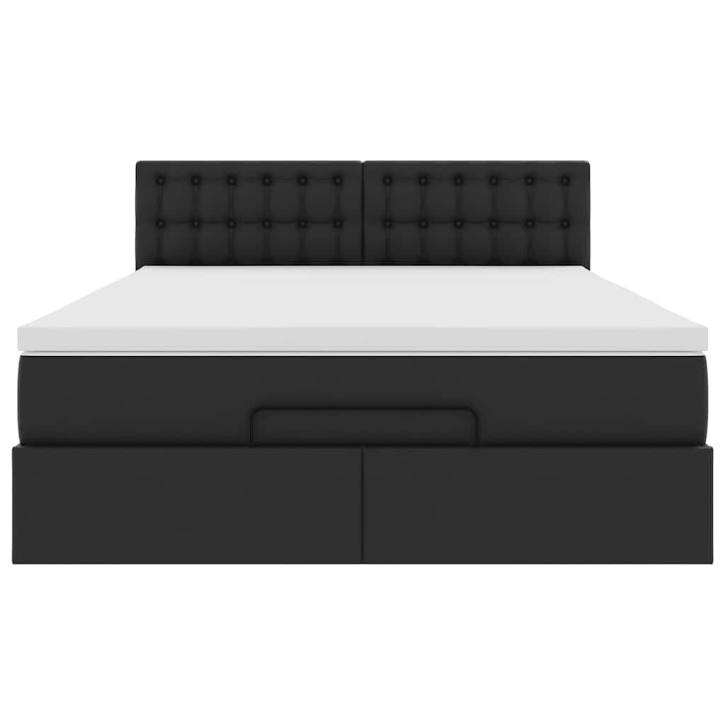 Ottoman Bed with Mattresses & LEDs Black Double Faux Leather