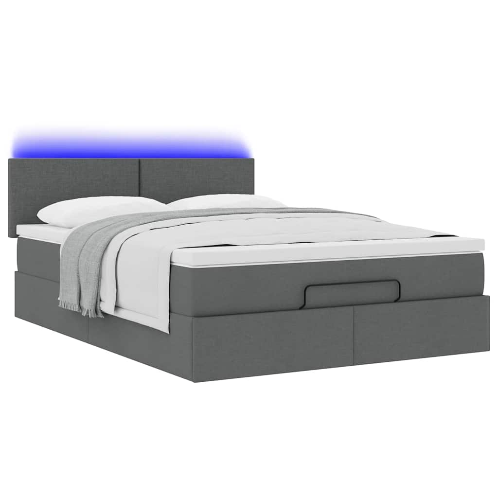 Ottoman Bed with Mattress & LEDs Dark Grey Double Fabric