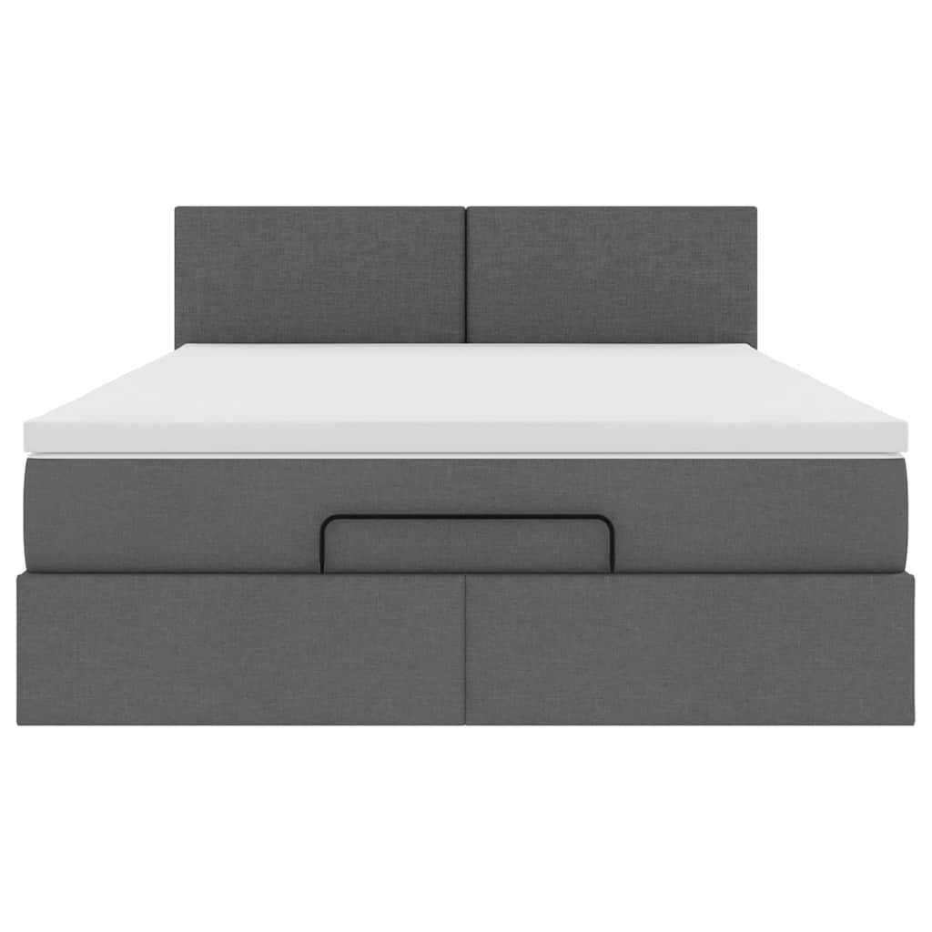 Ottoman Bed with Mattress & LEDs Dark Grey Double Fabric