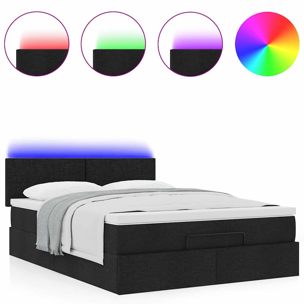 Ottoman Bed with Mattress & LEDs Black Double Fabric