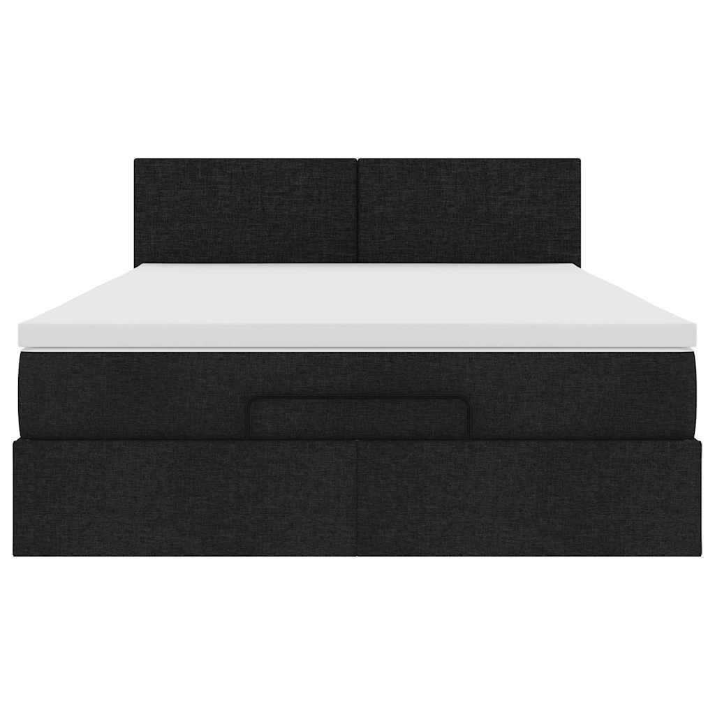 Ottoman Bed with Mattress & LEDs Black Double Fabric