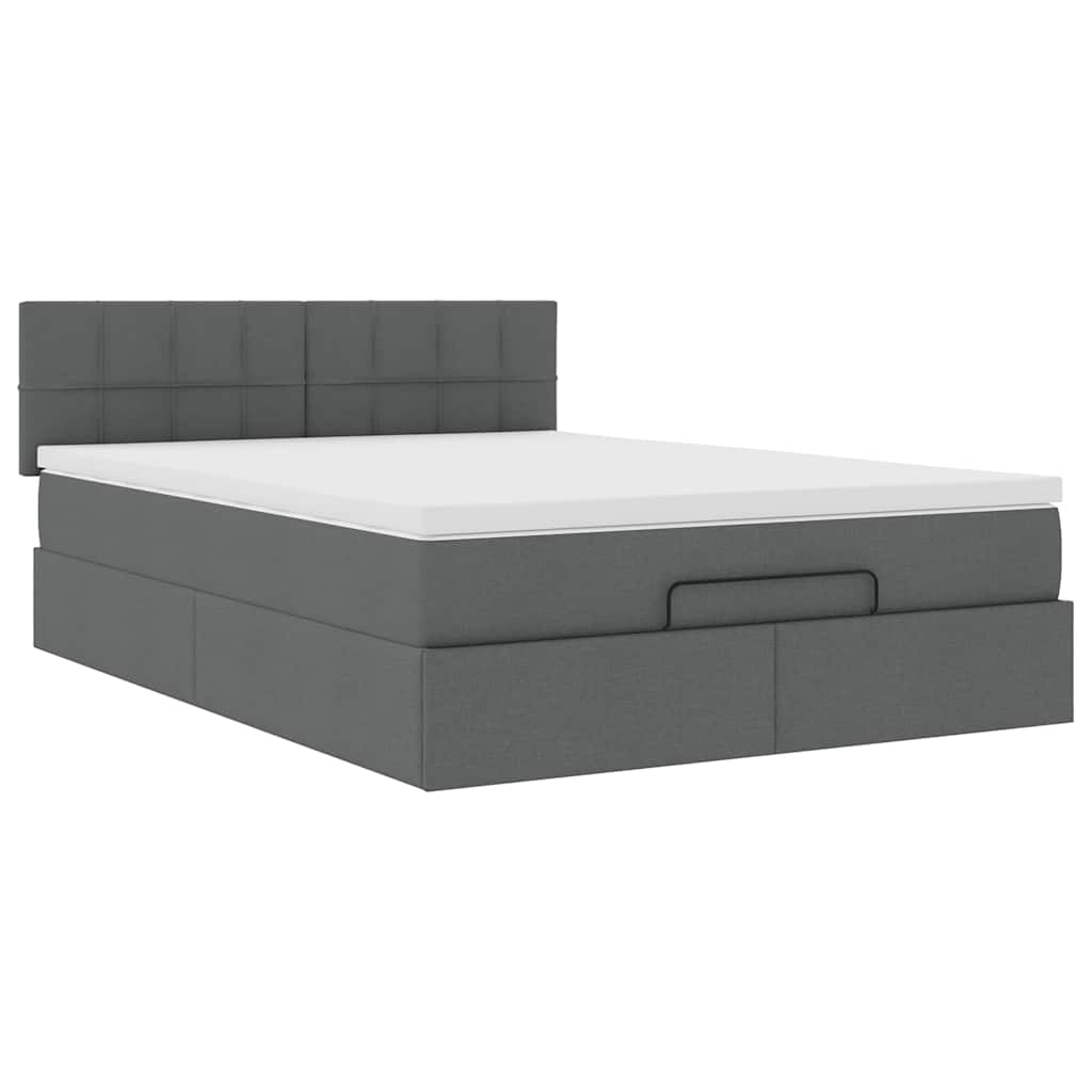 Ottoman Bed with Mattress & LEDs Dark Grey Double Fabric