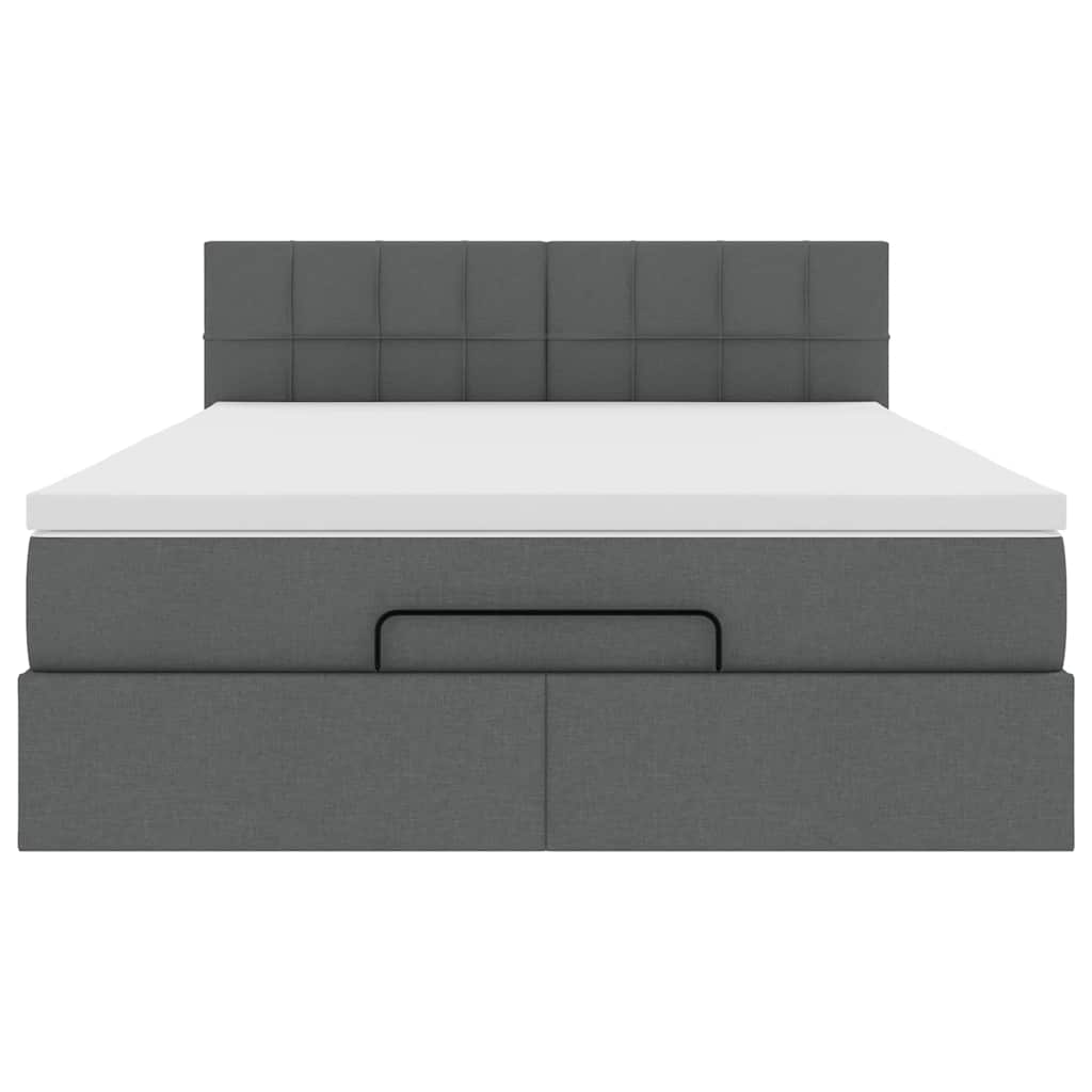 Ottoman Bed with Mattress & LEDs Dark Grey Double Fabric