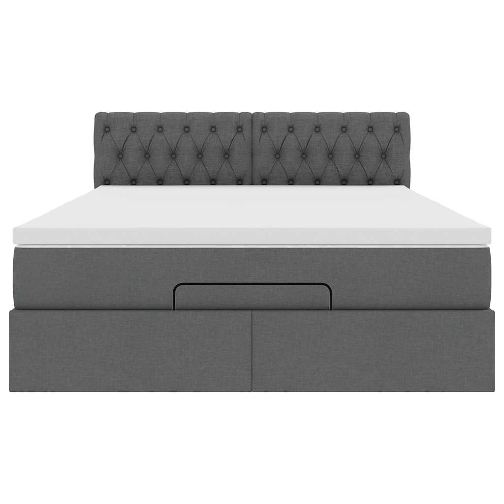 Ottoman Bed with Mattress & LEDs Dark Grey Double Fabric