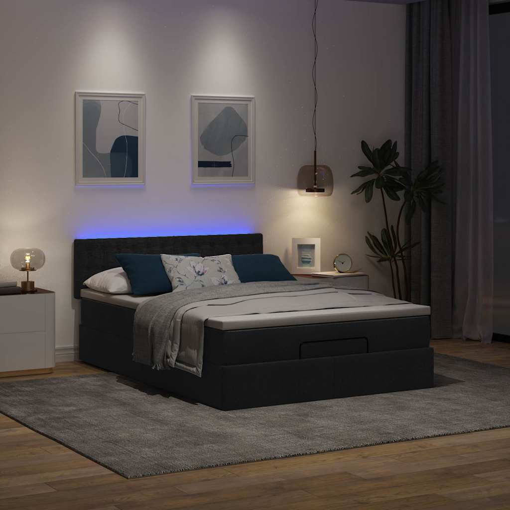 Ottoman Bed with Mattress & LEDs Black Double Fabric