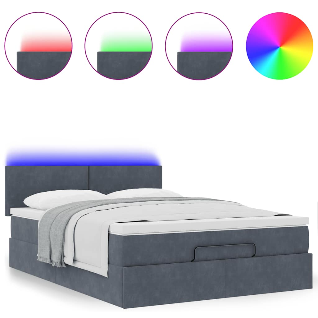 Ottoman Bed with Mattress & LEDs Dark Grey Double Velvet