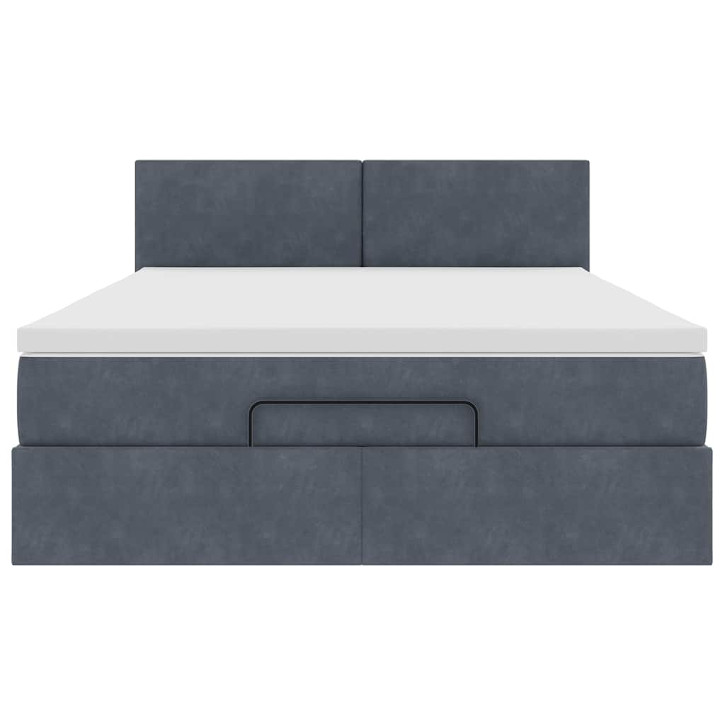 Ottoman Bed with Mattress & LEDs Dark Grey Double Velvet