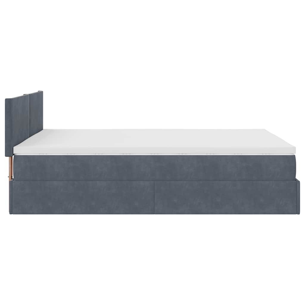 Ottoman Bed with Mattress & LEDs Dark Grey Double Velvet