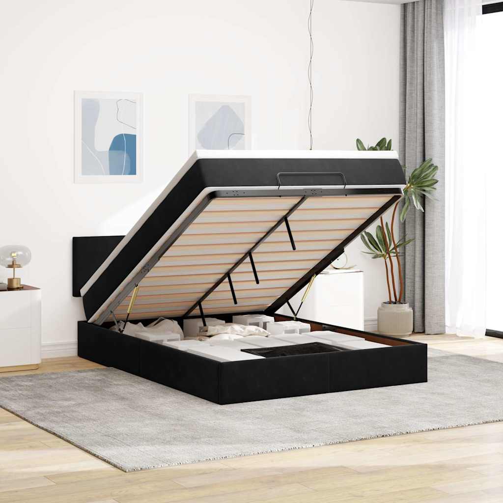 Ottoman Bed with Mattress & LEDs Black Double Velvet