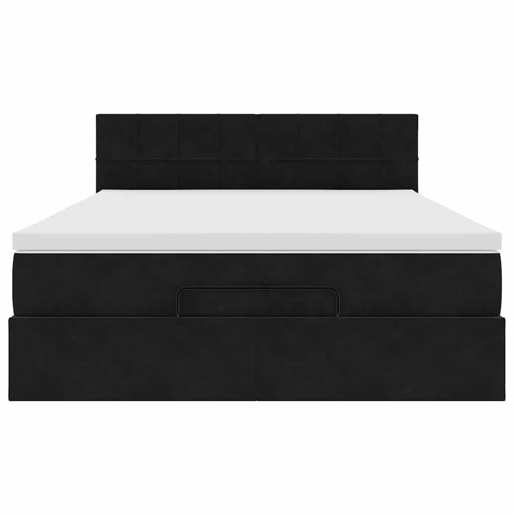 Ottoman Bed with Mattress & LEDs Black Double Velvet