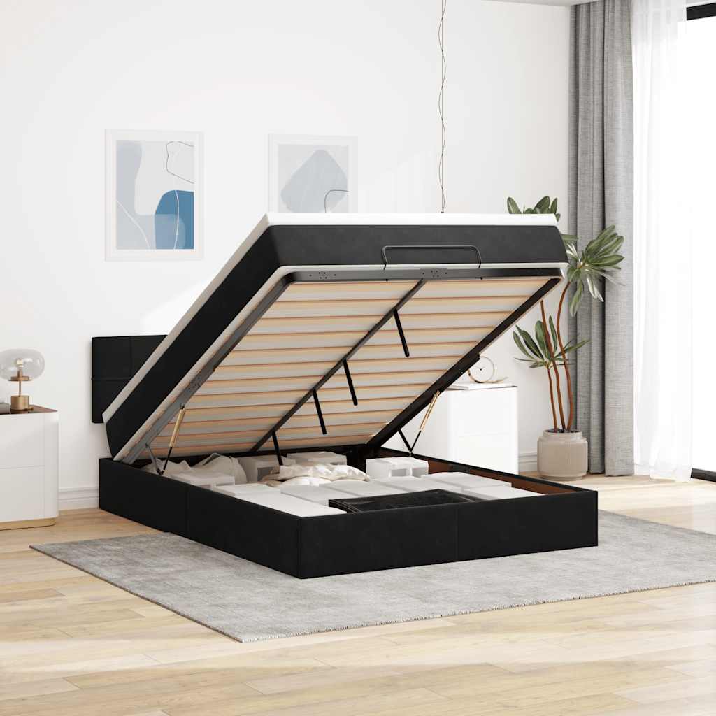 Ottoman Bed with Mattress & LEDs Black Double Velvet