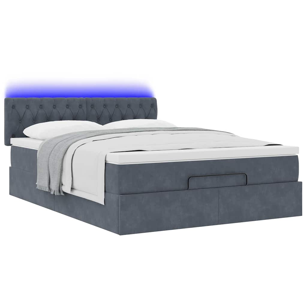 Ottoman Bed with Mattress & LEDs Dark Grey Double Velvet