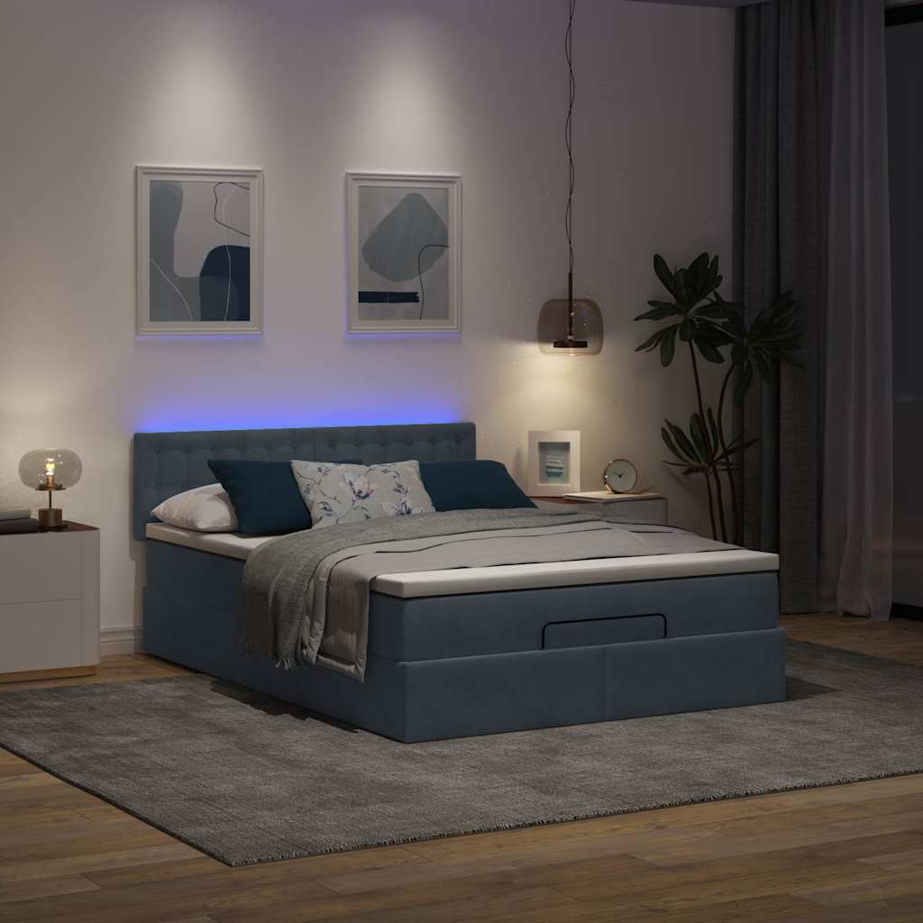 Ottoman Bed with Mattress & LEDs Dark Grey Double Velvet