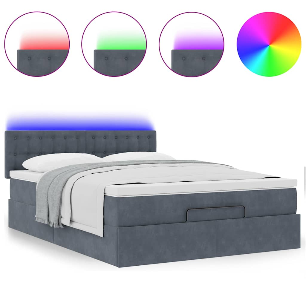 Ottoman Bed with Mattress & LEDs Dark Grey Double Velvet