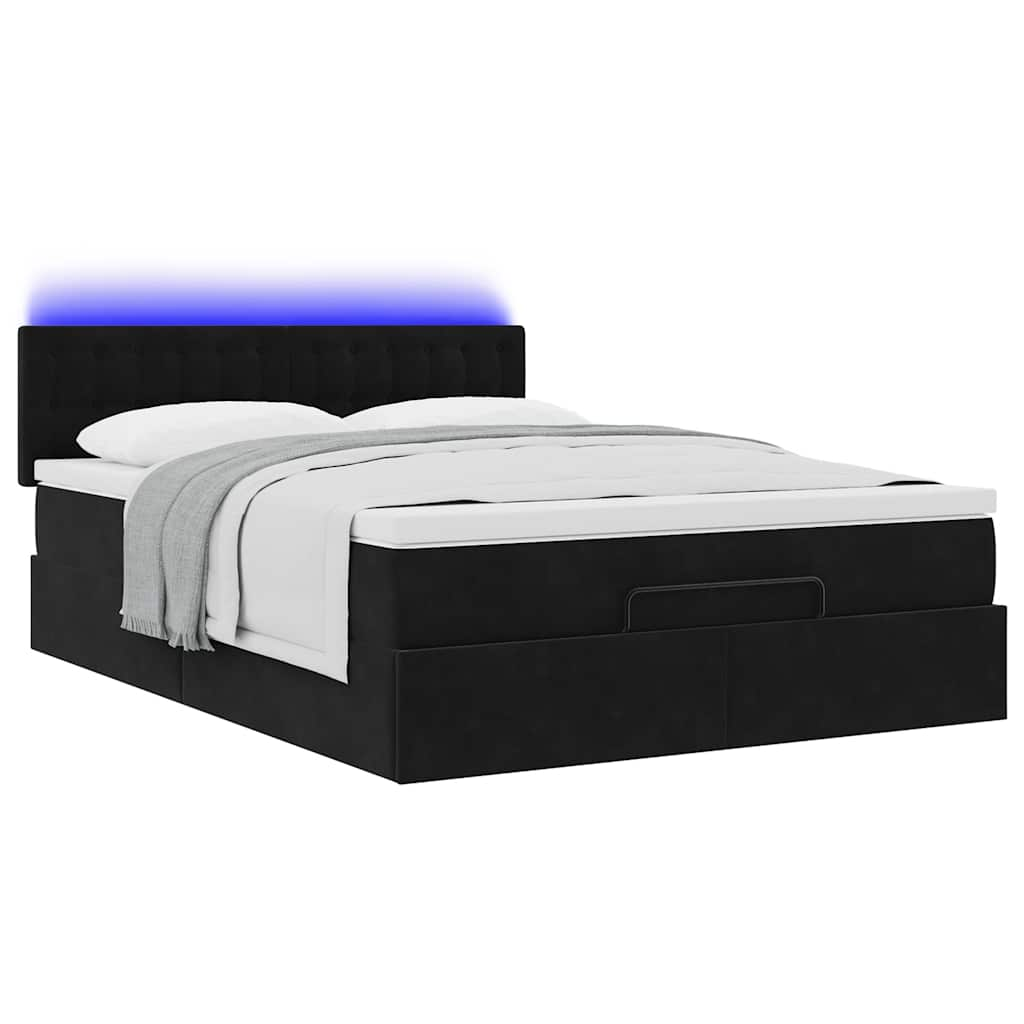 Ottoman Bed with Mattress & LEDs Black Double Velvet