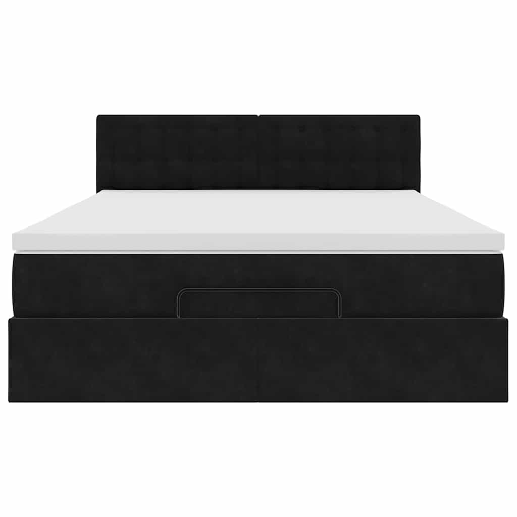 Ottoman Bed with Mattress & LEDs Black Double Velvet