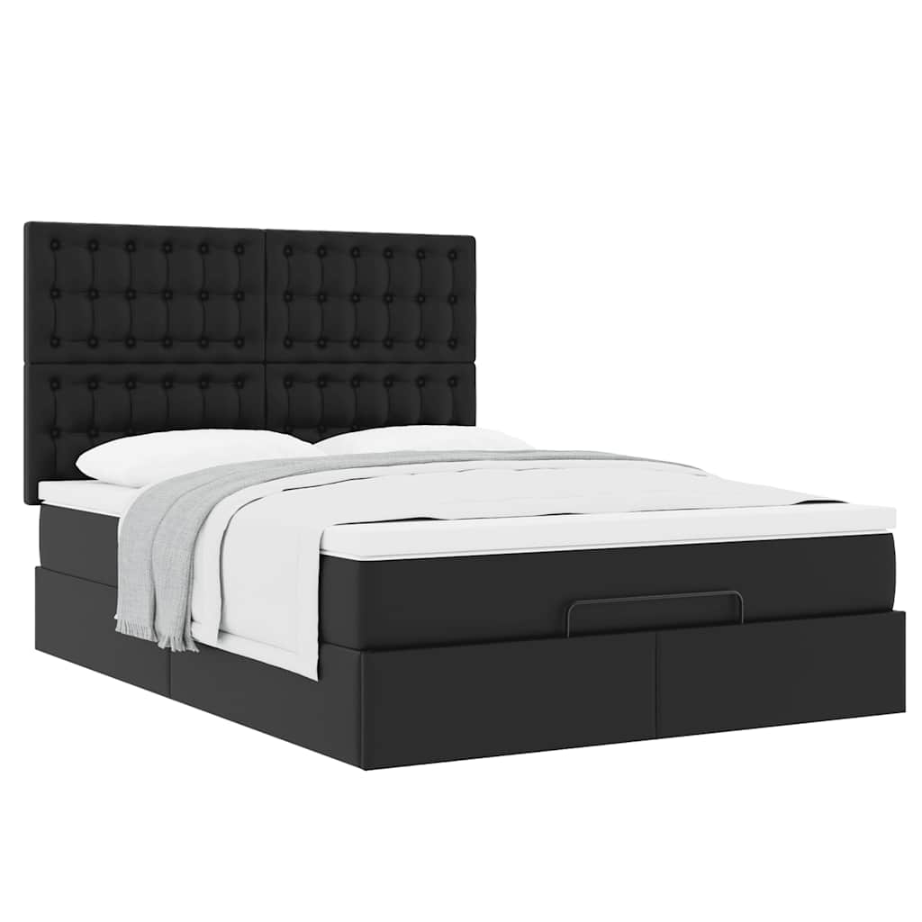 Ottoman Bed with Mattress Black Double Faux Leather