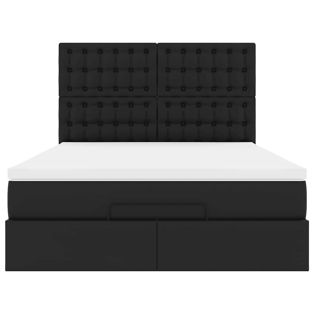 Ottoman Bed with Mattress Black Double Faux Leather