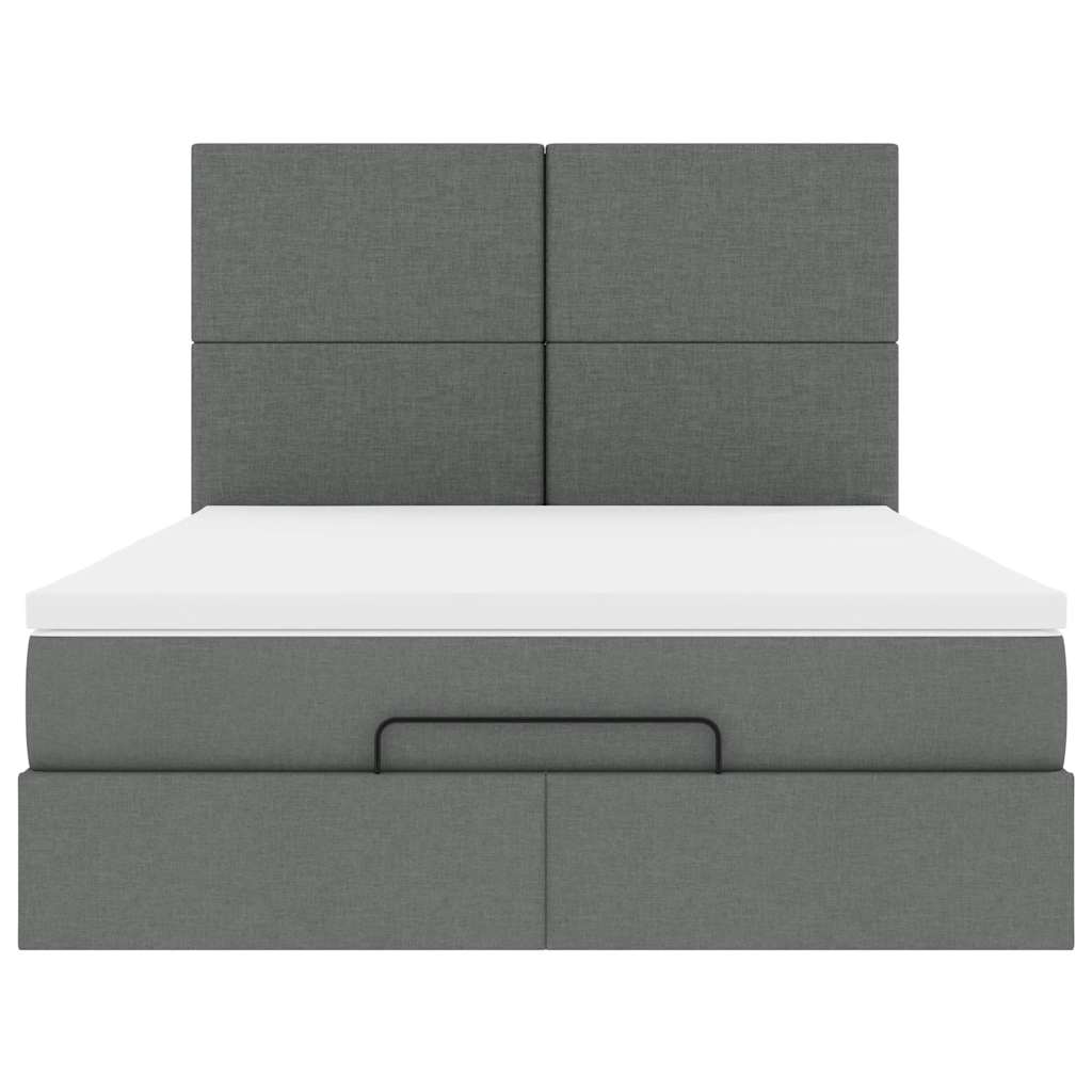 Ottoman Bed with Mattress Dark Grey Double Fabric