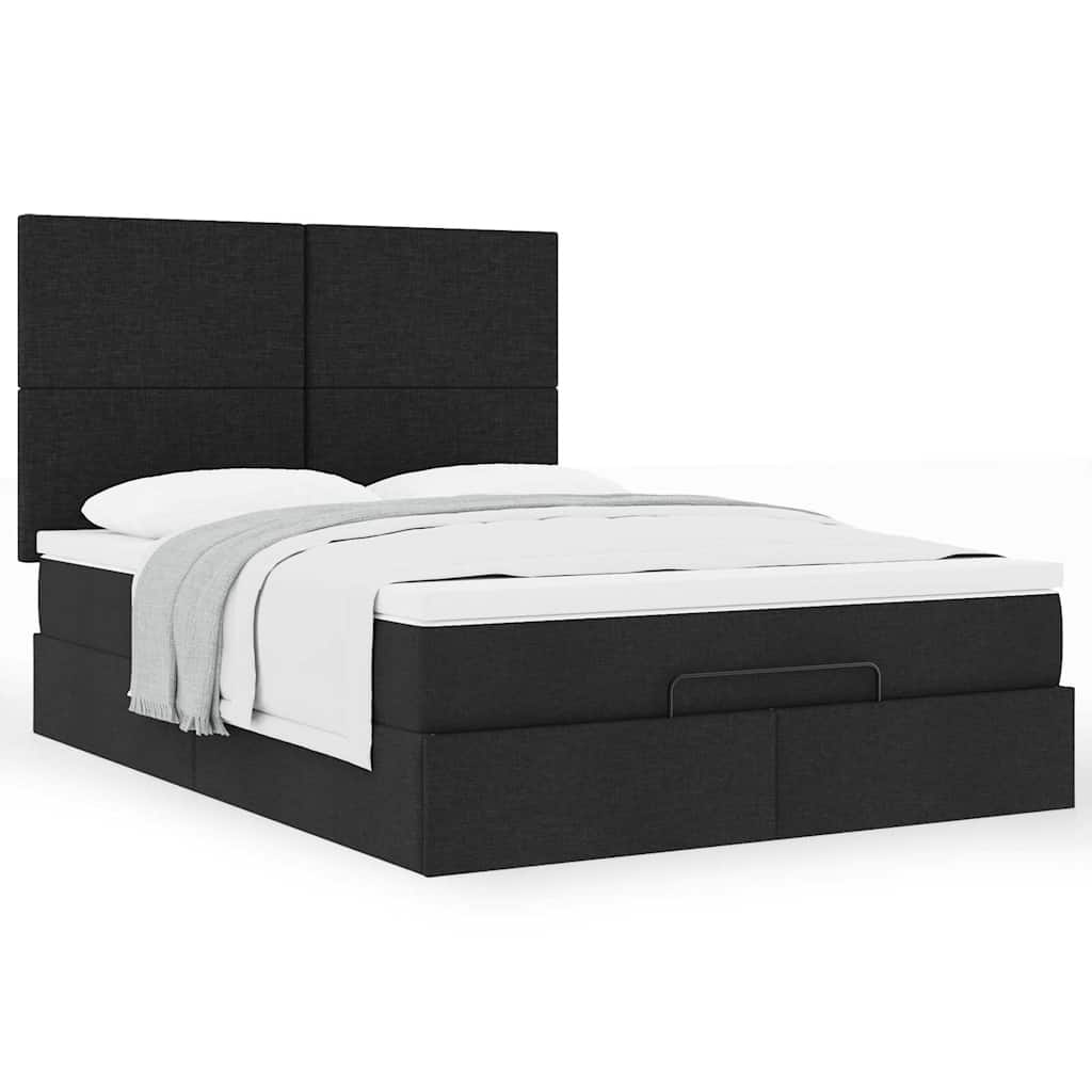 Ottoman Bed with Mattress Black Double Fabric