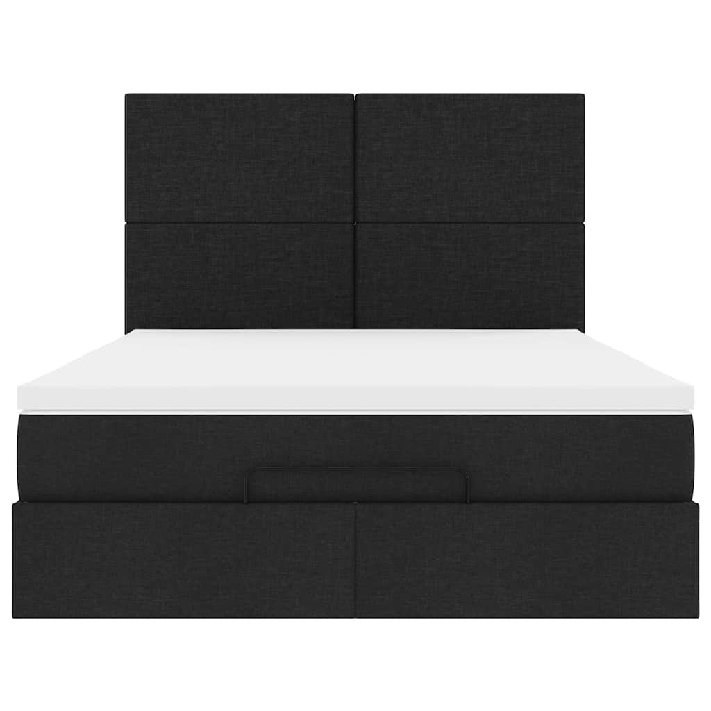 Ottoman Bed with Mattress Black Double Fabric