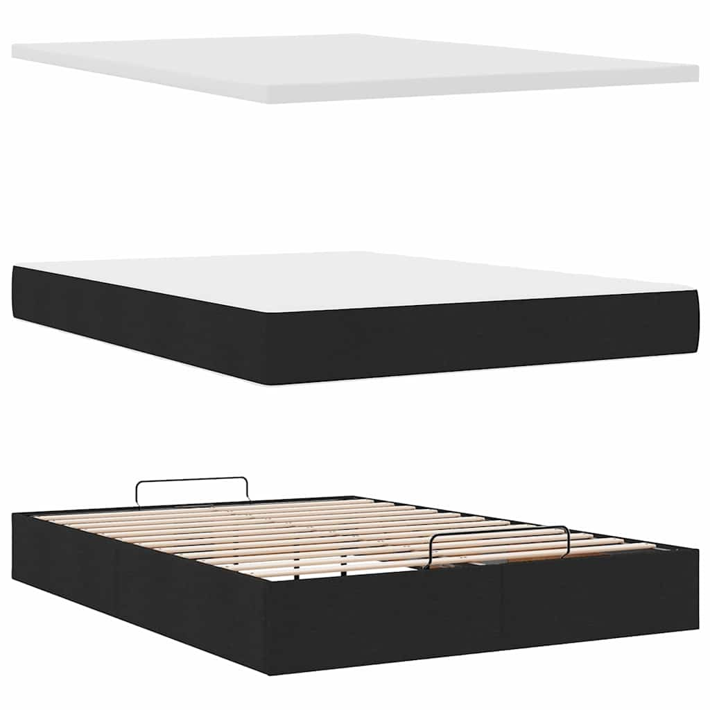 Ottoman Bed with Mattress Black Double Fabric