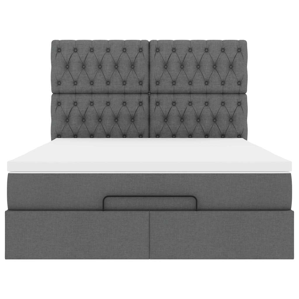 Ottoman Bed with Mattress Dark Grey Double Fabric