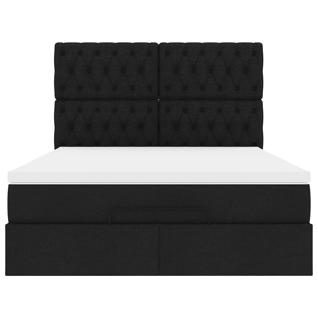 Ottoman Bed with Mattress Black Double Fabric