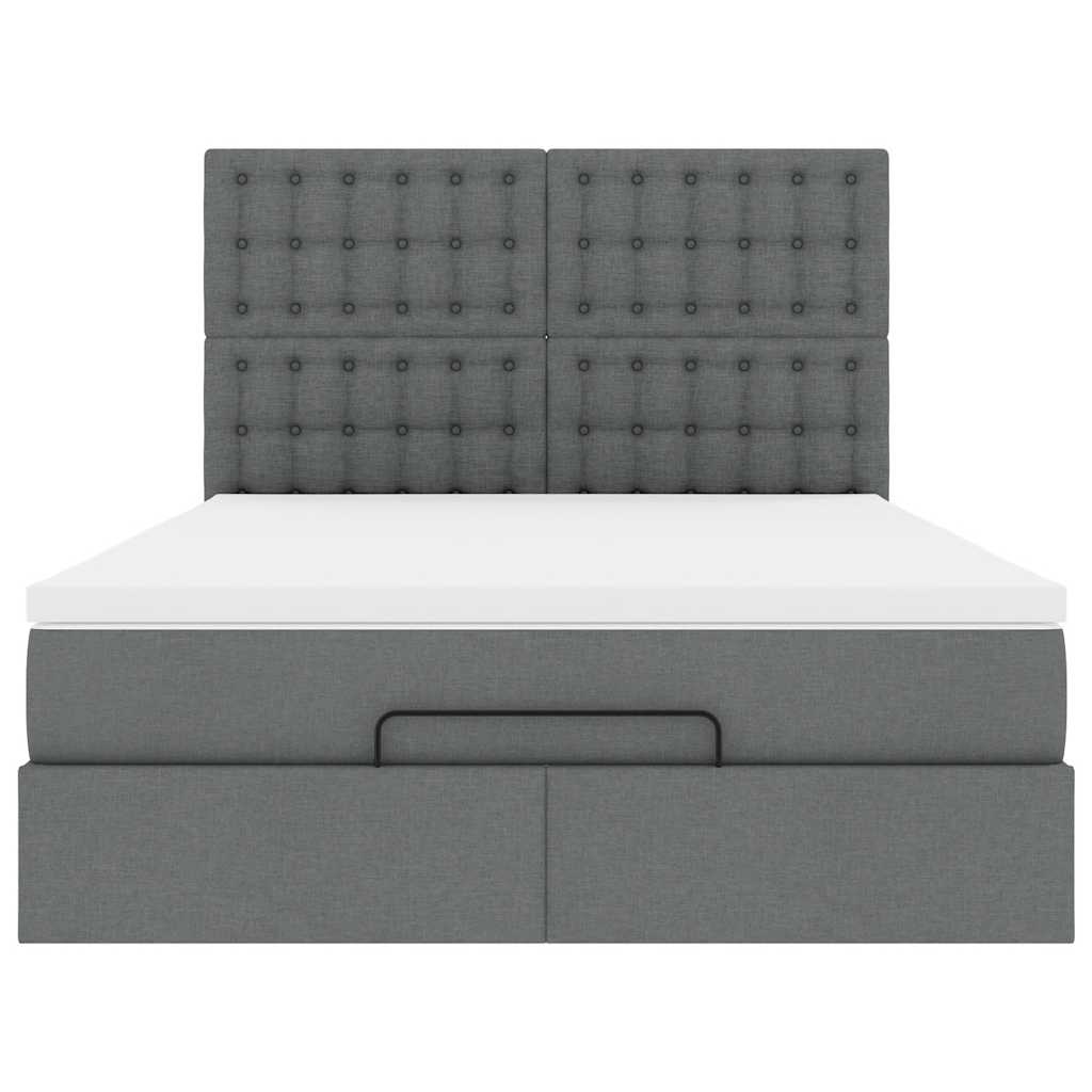 Ottoman Bed with Mattress Dark Grey Double Fabric