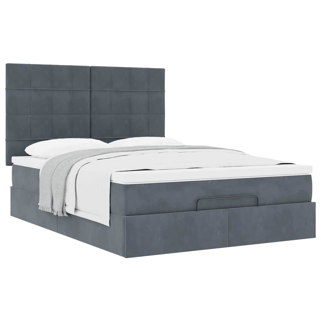 Ottoman Bed with Mattresses Dark Grey Double Velvet