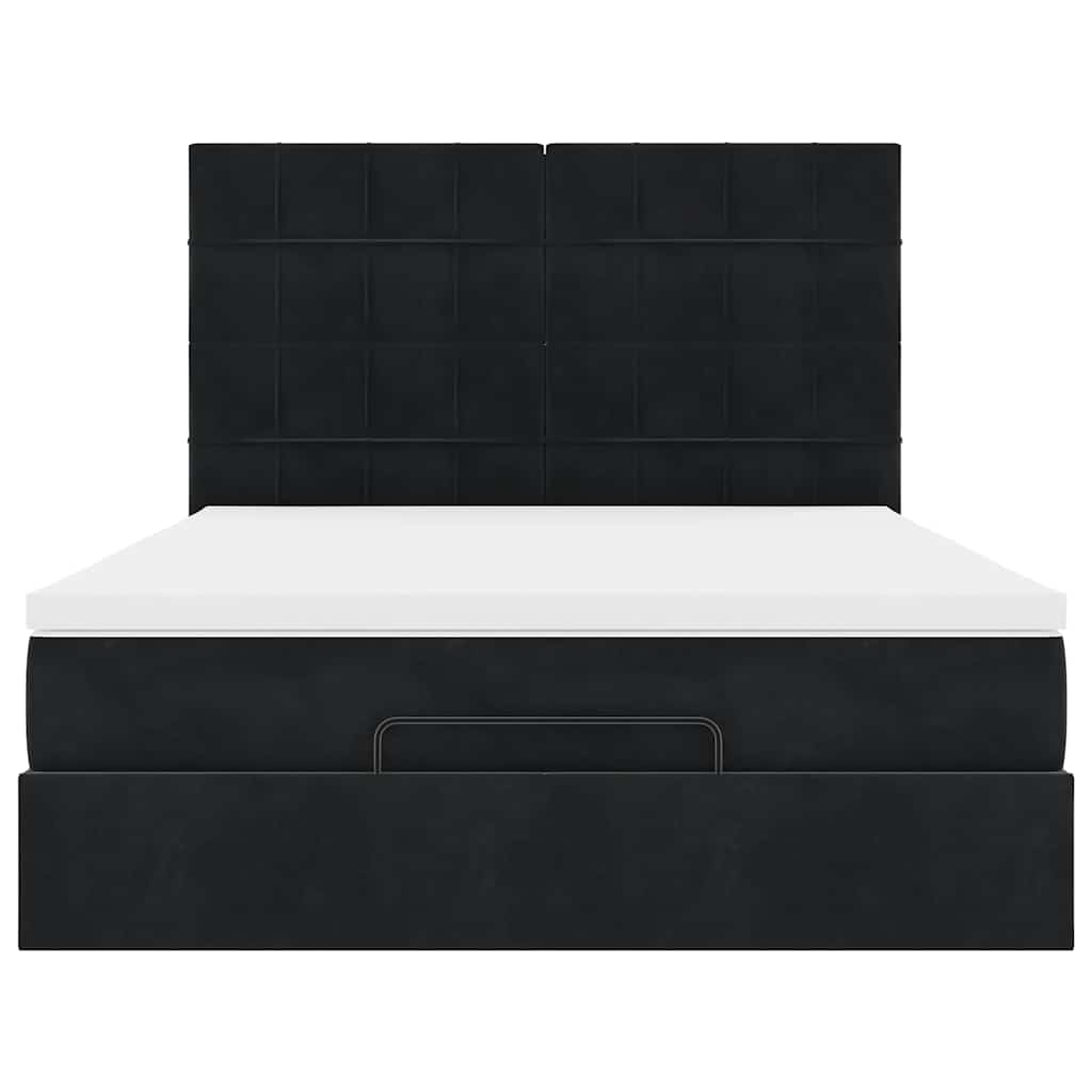 Ottoman Bed with Mattresses Black Double Velvet