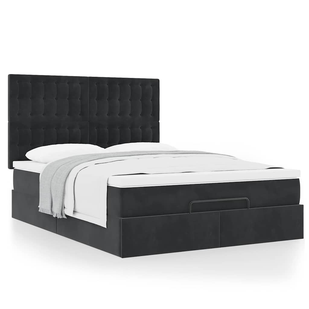 Ottoman Bed with Mattresses Black Double Velvet