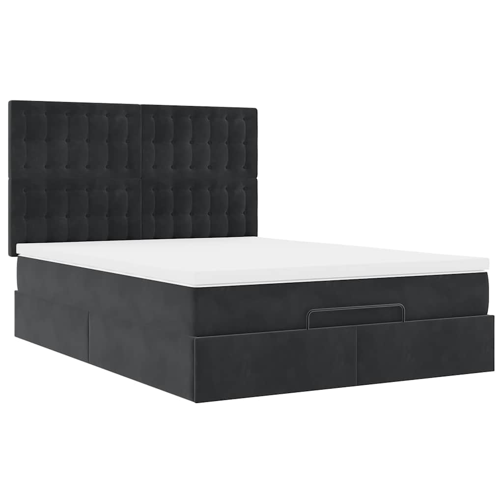 Ottoman Bed with Mattresses Black Double Velvet