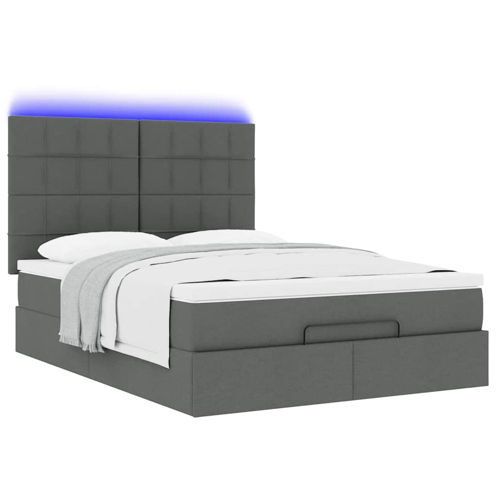 Ottoman Bed with Mattress & LEDs Dark Grey Double Fabric