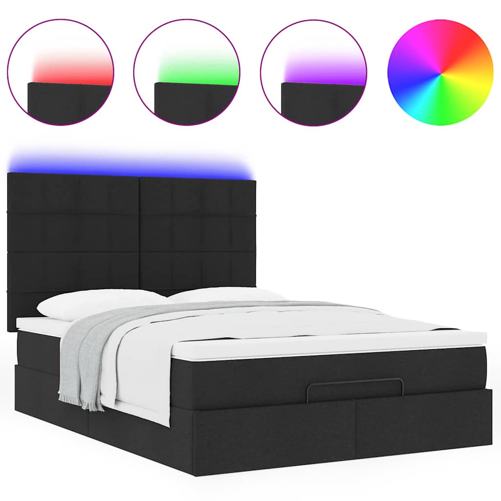 Ottoman Bed with Mattress & LEDs Black Double Fabric