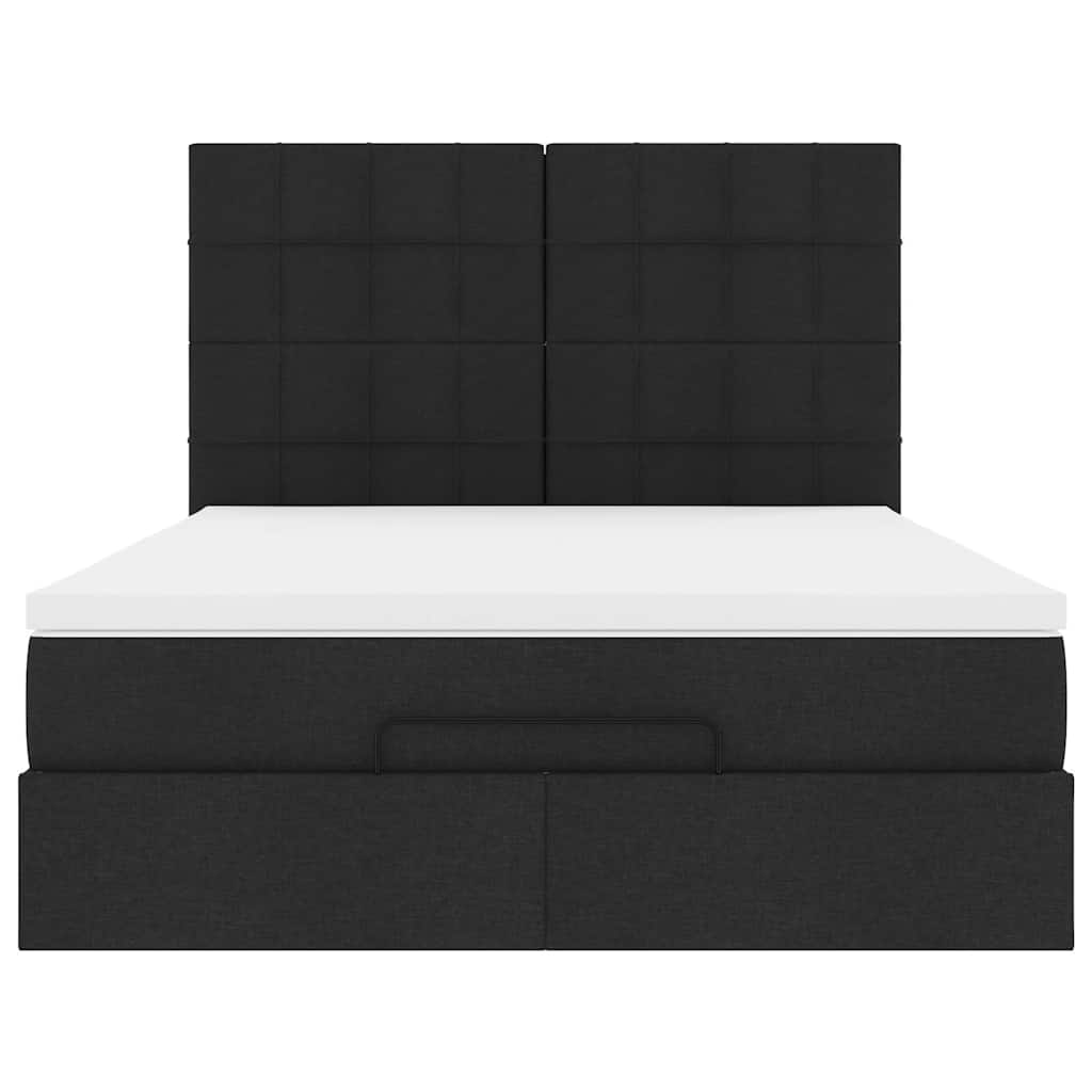 Ottoman Bed with Mattress & LEDs Black Double Fabric