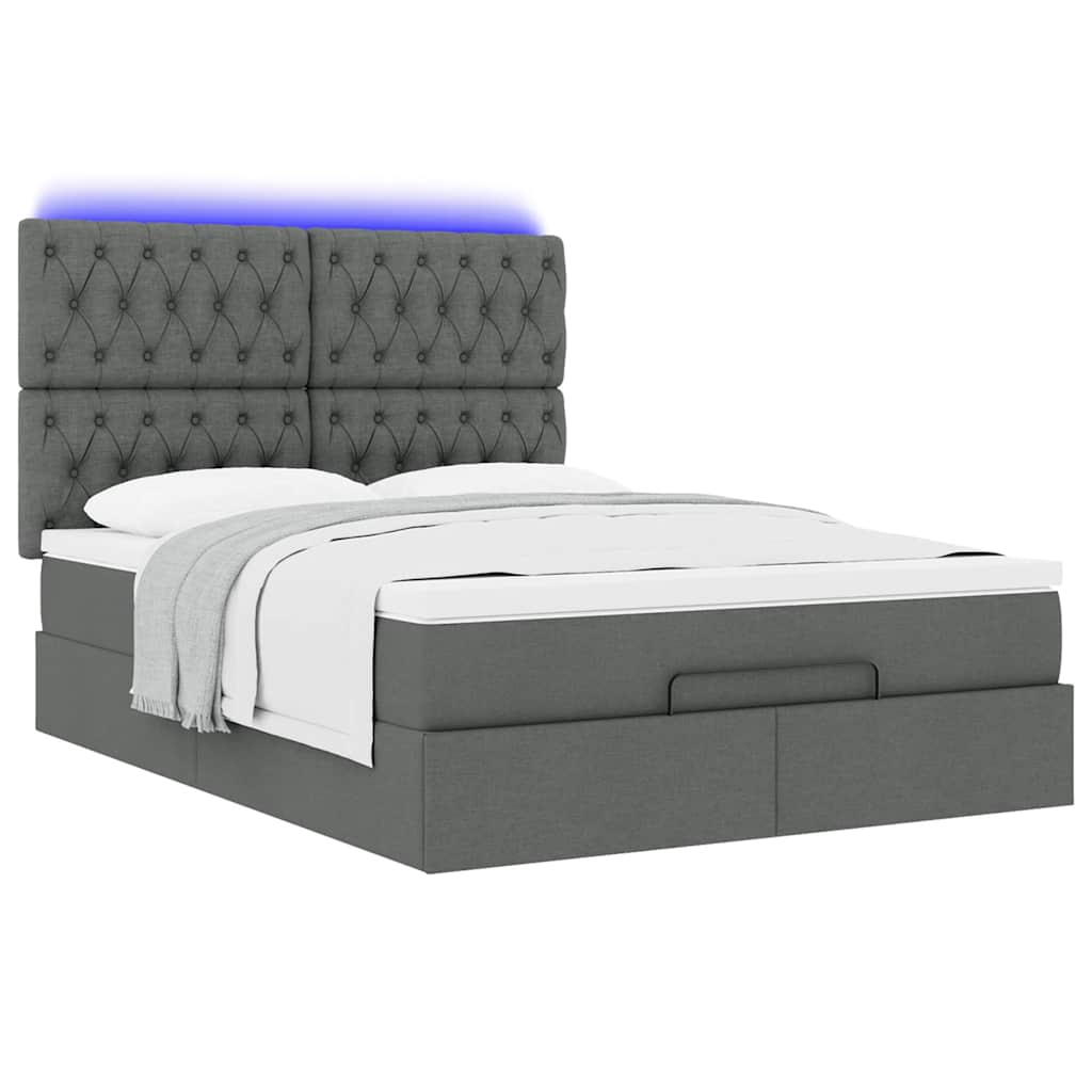 Ottoman Bed with Mattress & LEDs Dark Grey Double Fabric