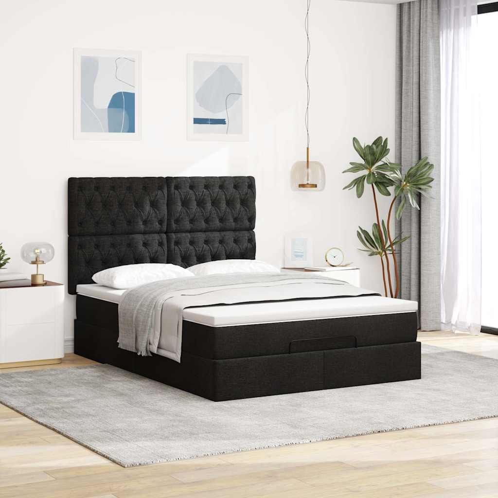 Ottoman Bed with Mattress & LEDs Black Double Fabric