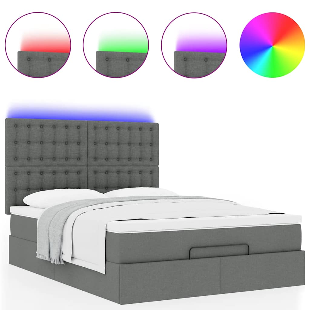 Ottoman Bed with Mattress & LEDs Dark Grey Double Fabric